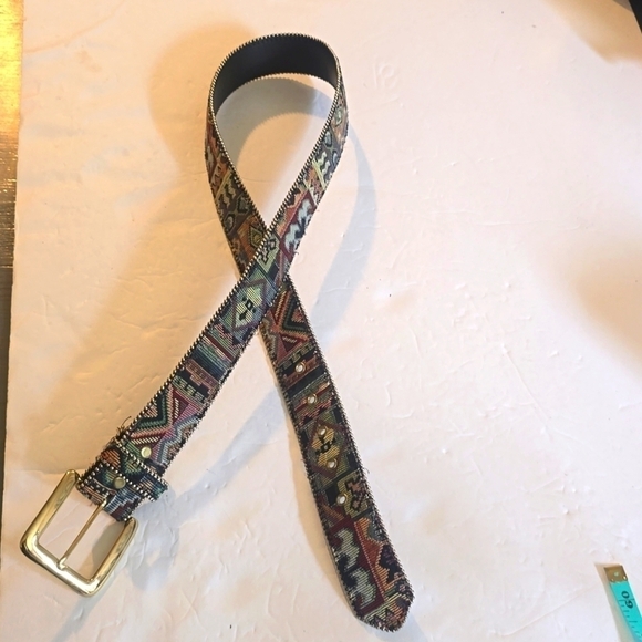 Womens Aztec Artsy Tapestry Multi-Color Metal Nub Belt Gold Buckle Sz.M/L